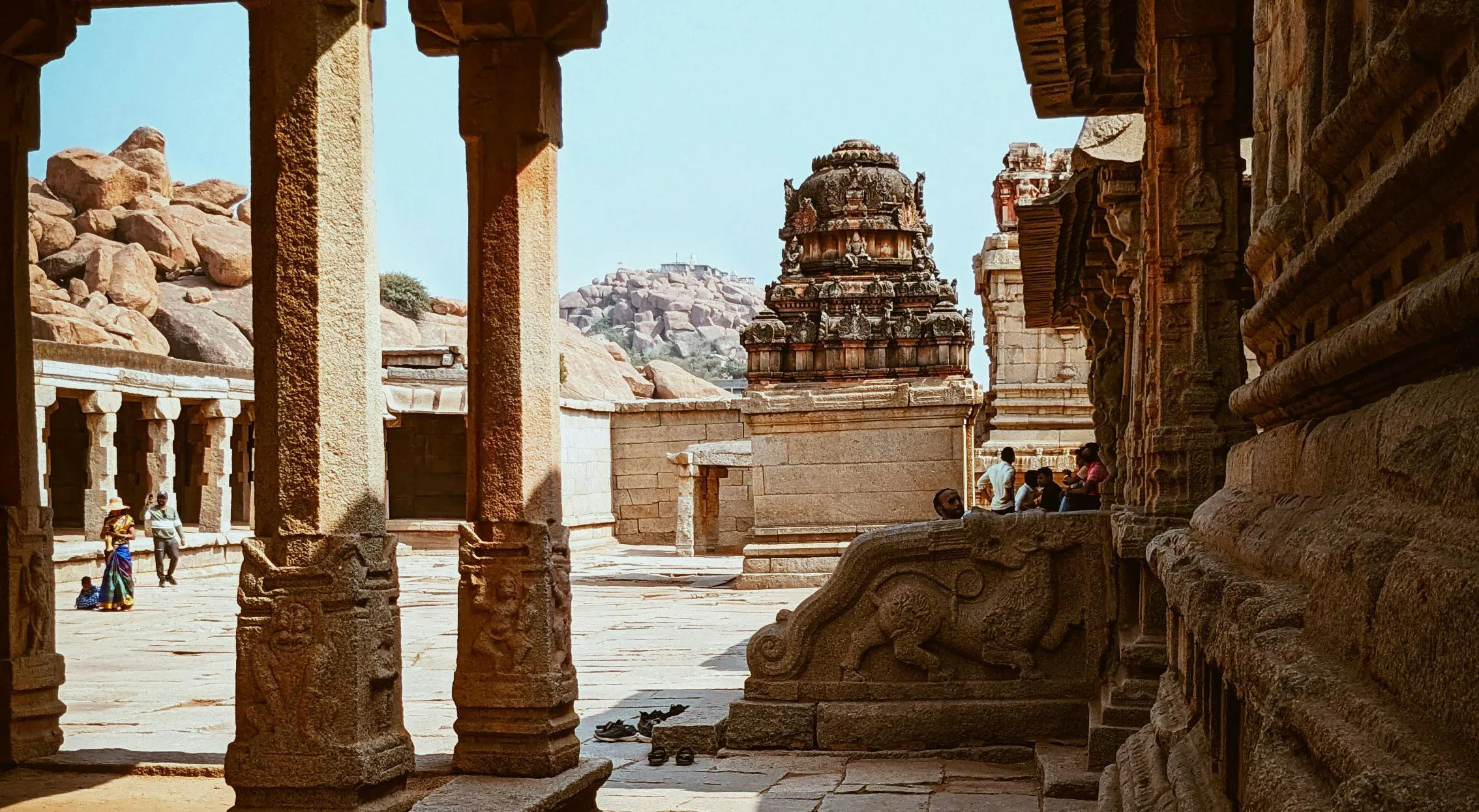 Stone temples and ancient ruins of Hampi in Karnataka, India